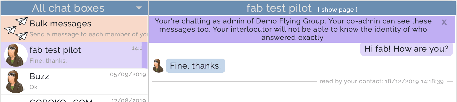 chat box for a group manager